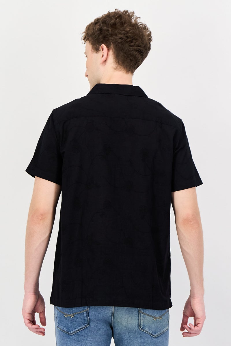 Threadbare Men Regular Fit Embroidered Short Sleeve Casual Shirt, Black - Image 2